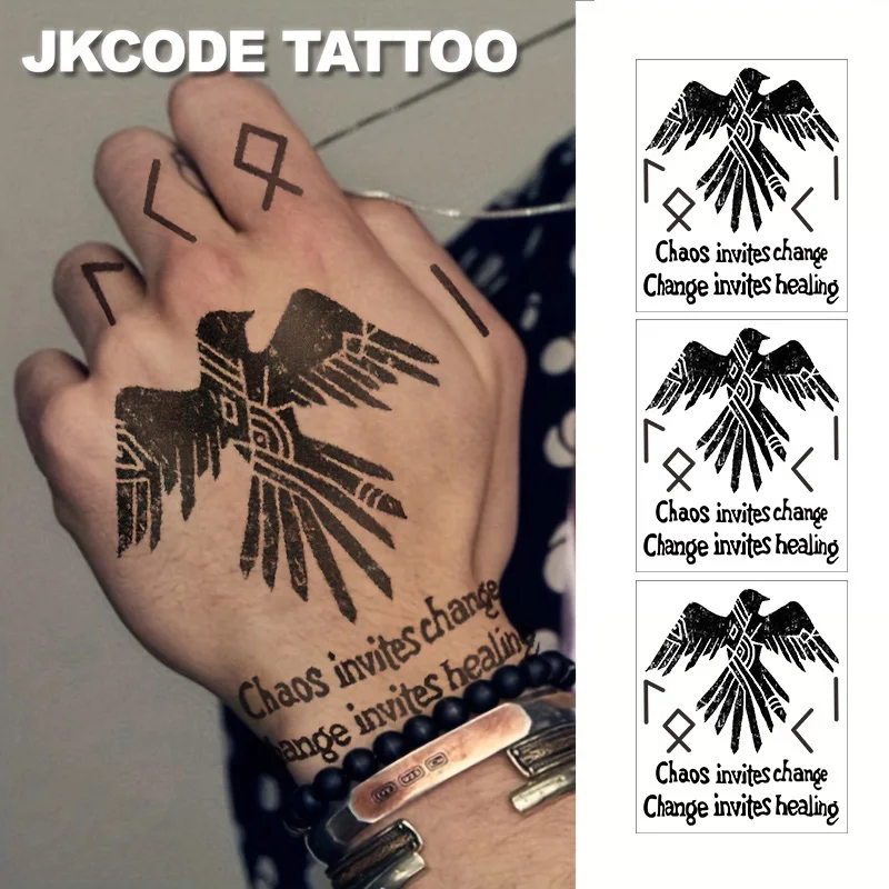 

Чернильная татуировка Ancient Viking Peace Totem-Di Crow-Ancient Text "Change Can Cure" Pattern Finger Tattoo Dark Style Hand Neck Finger Tattoo Cool Мужчины и женщины Тотем Многоцелевая татуировка Наклейка Долговечная Водонепроницаемая 3-7 дней