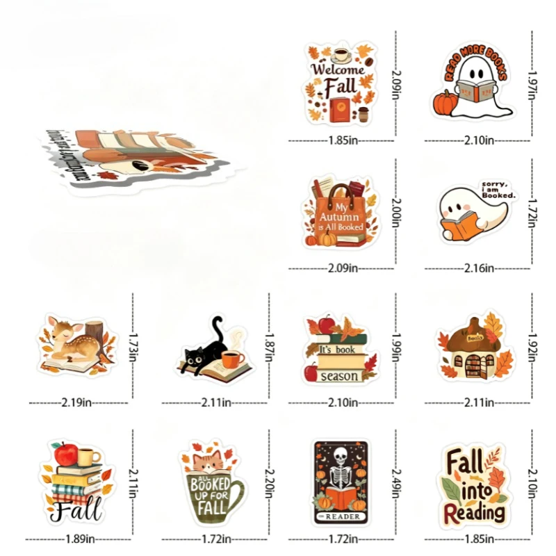 50pcs Healing Autumn Bookish Stickers for Daily Journal Decoration By Avid Readers, Laptop Decals, Vintage Stickers,Scrapbooking