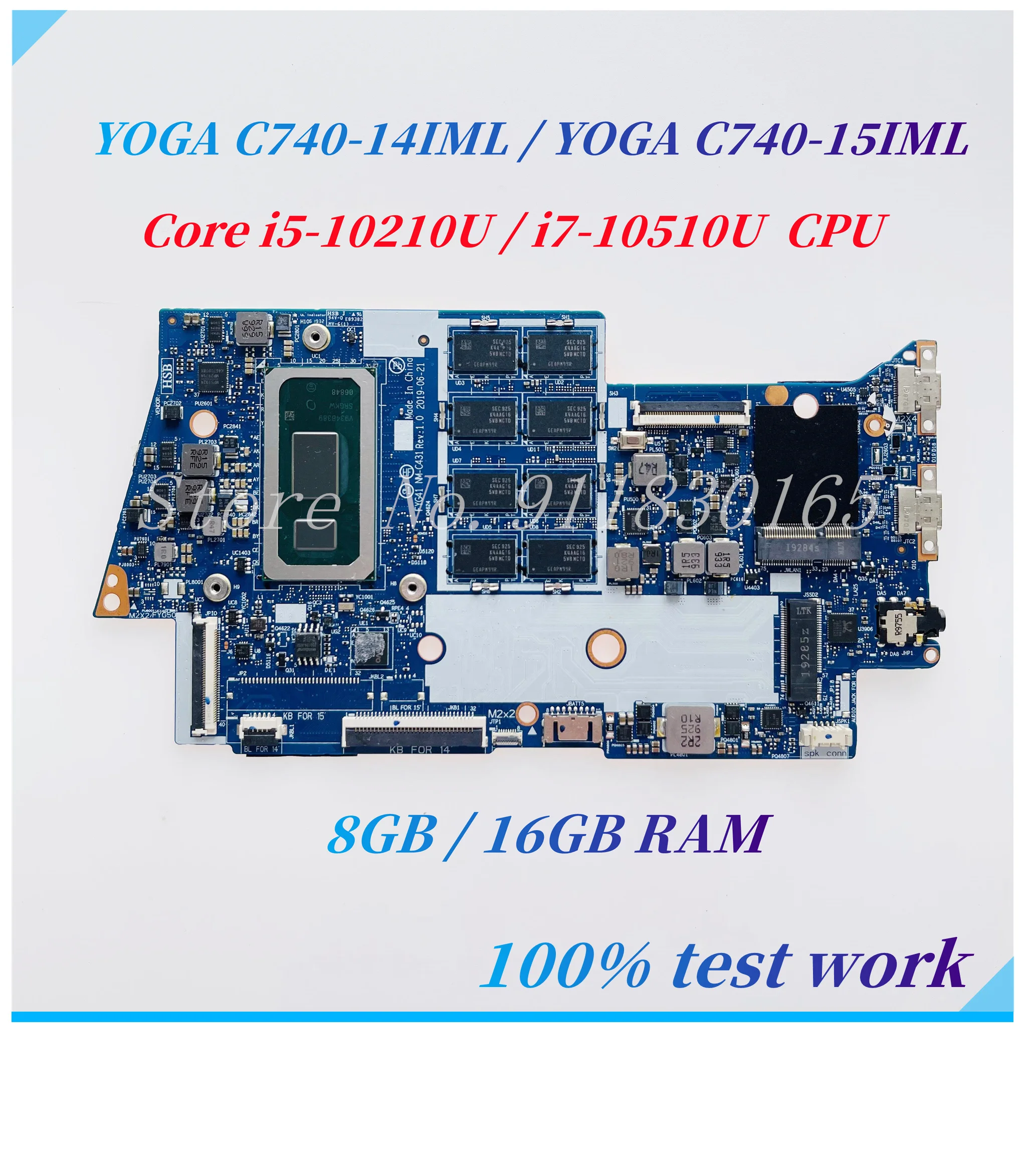 FYG41 NM-C431 For Lenovo Yoga C740-14IML C740-15IML Laptop Motherboard With Core i5-10210U i7-10510U CPU 8G/16G-RAM Mainboard