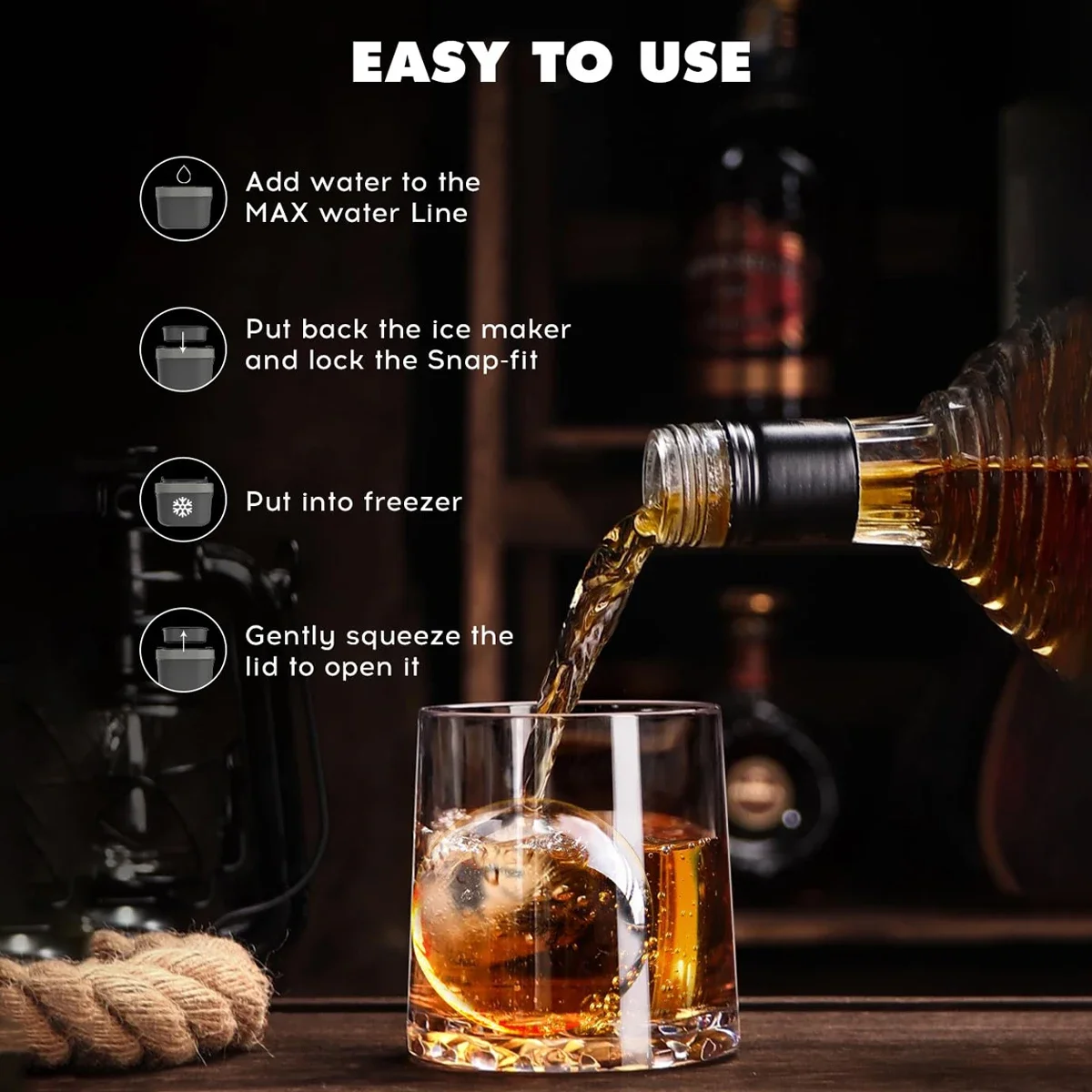 4 Large Balls Clear Ice Cube Maker Ice Tray Bartender-Quality Ice Mold Easy-to-Remove Sphere Silicone Mold Kitchen Gadgets