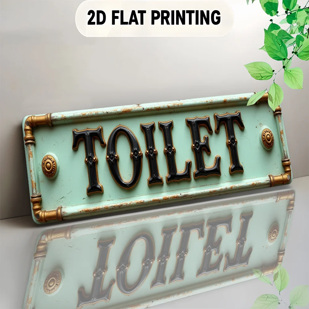 2D Flat, Vintage Toilet Sign - Bold Black & Green Bathroom Decor - Heavy-Duty Aluminum Wall Plaque - Easy Mounting with Pre-Dril