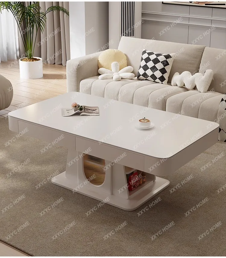 

YYtable living room light luxury high sense household solid wood rock slab can be lifted and lowered dining table dual-purpose