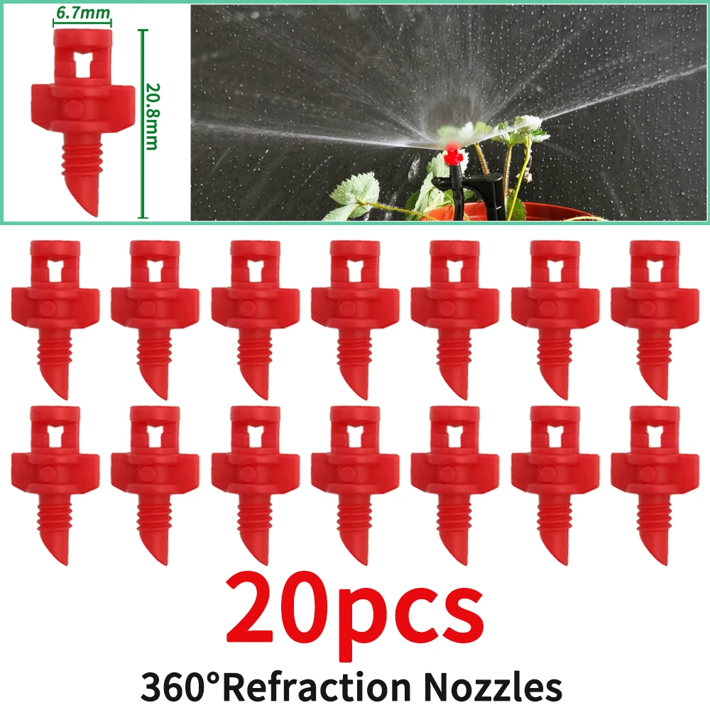 OASIS 20 piezas-boquilla de refracción de 90/180/360 grados, cabezal de aspersor, conexión de rosca, rociador de niebla de riego de jardín para