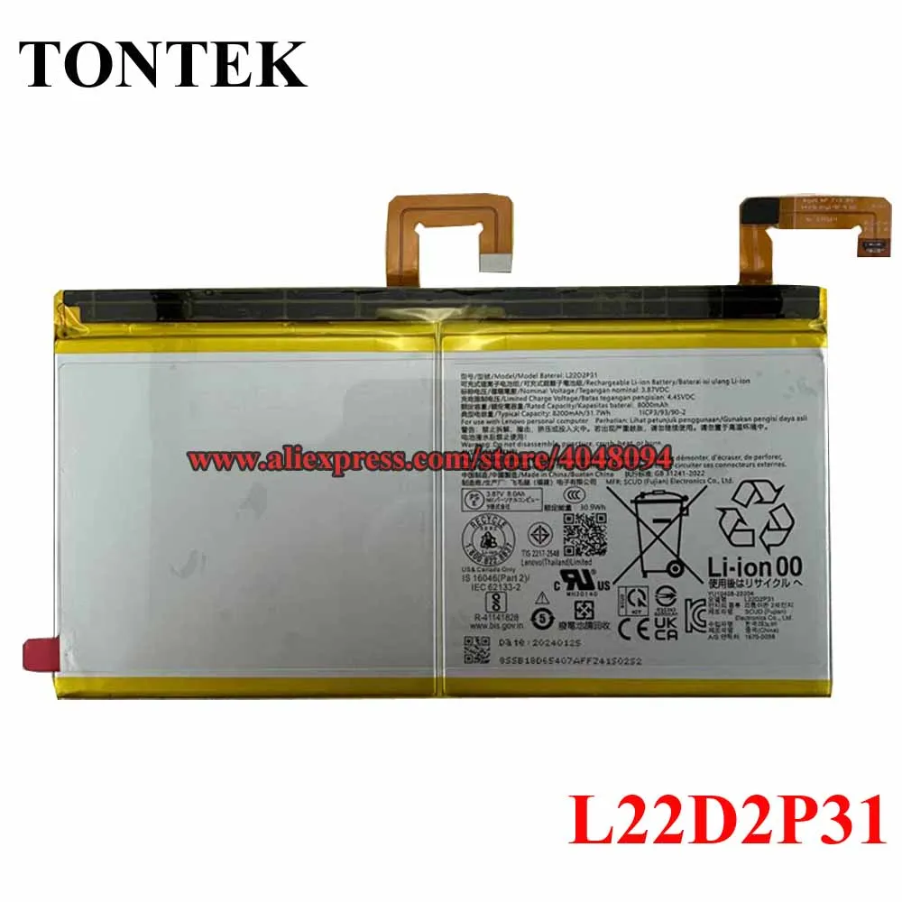 

Новый аккумулятор L22D2P31 для Lenovo Tab P11 Pro 11 2-го поколения 2022 TB132FU TB138FU TB138FC 3.87V 30.9Wh 8000mAh