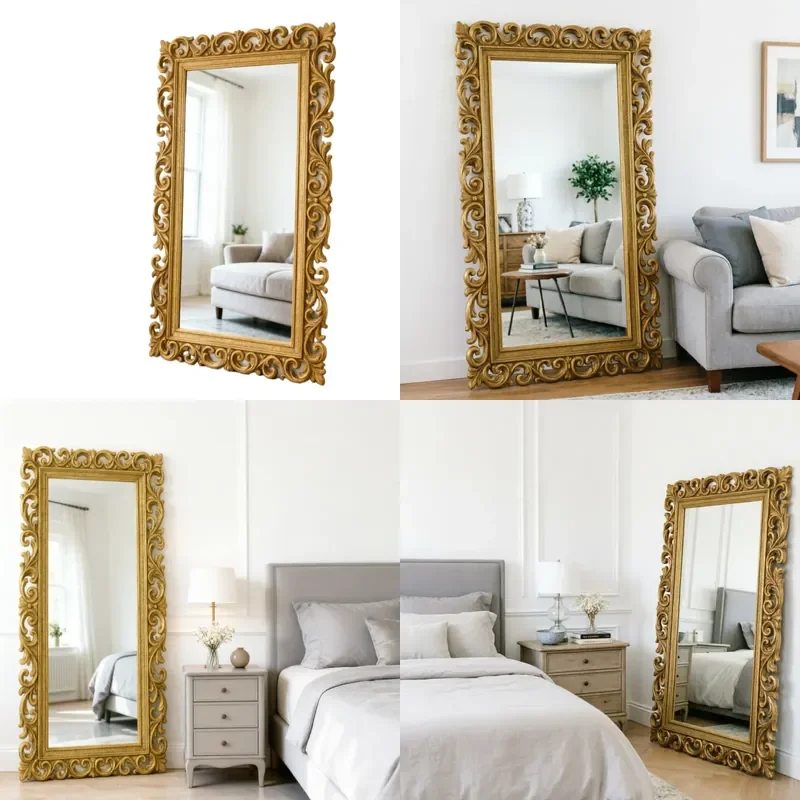 French Retro Carved Floor Mirror Light Luxury Court Style Decorative Mirror High End Clothing Store Cloakroom Fitting Mirror