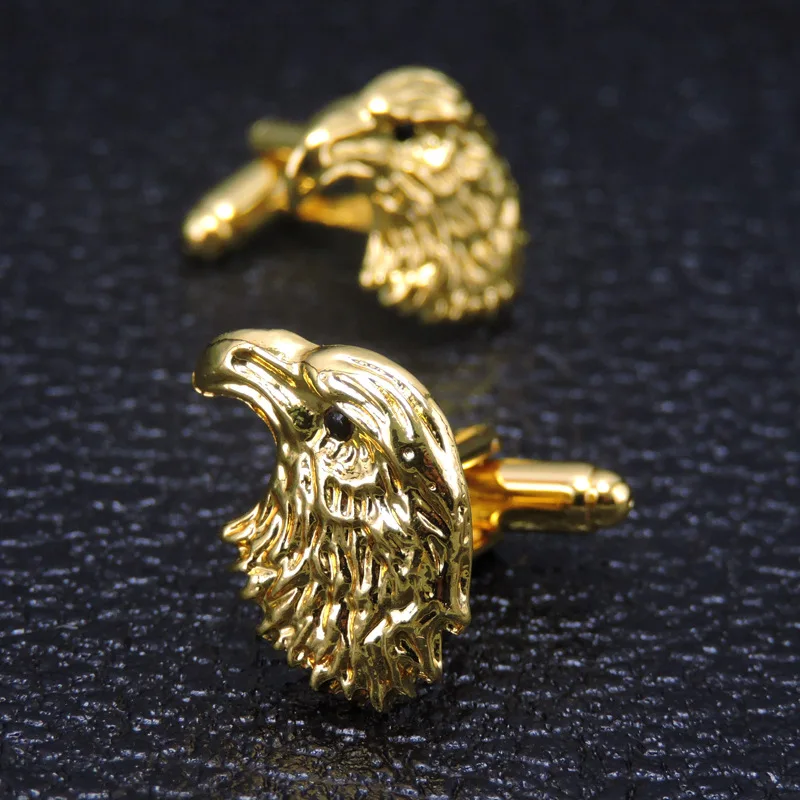 2pcs/set Gold Eagle Head Cufflinks For Men High Quality Alloy Animal Shirt Cuff Links Business Wedding Groom Jewelry Gift