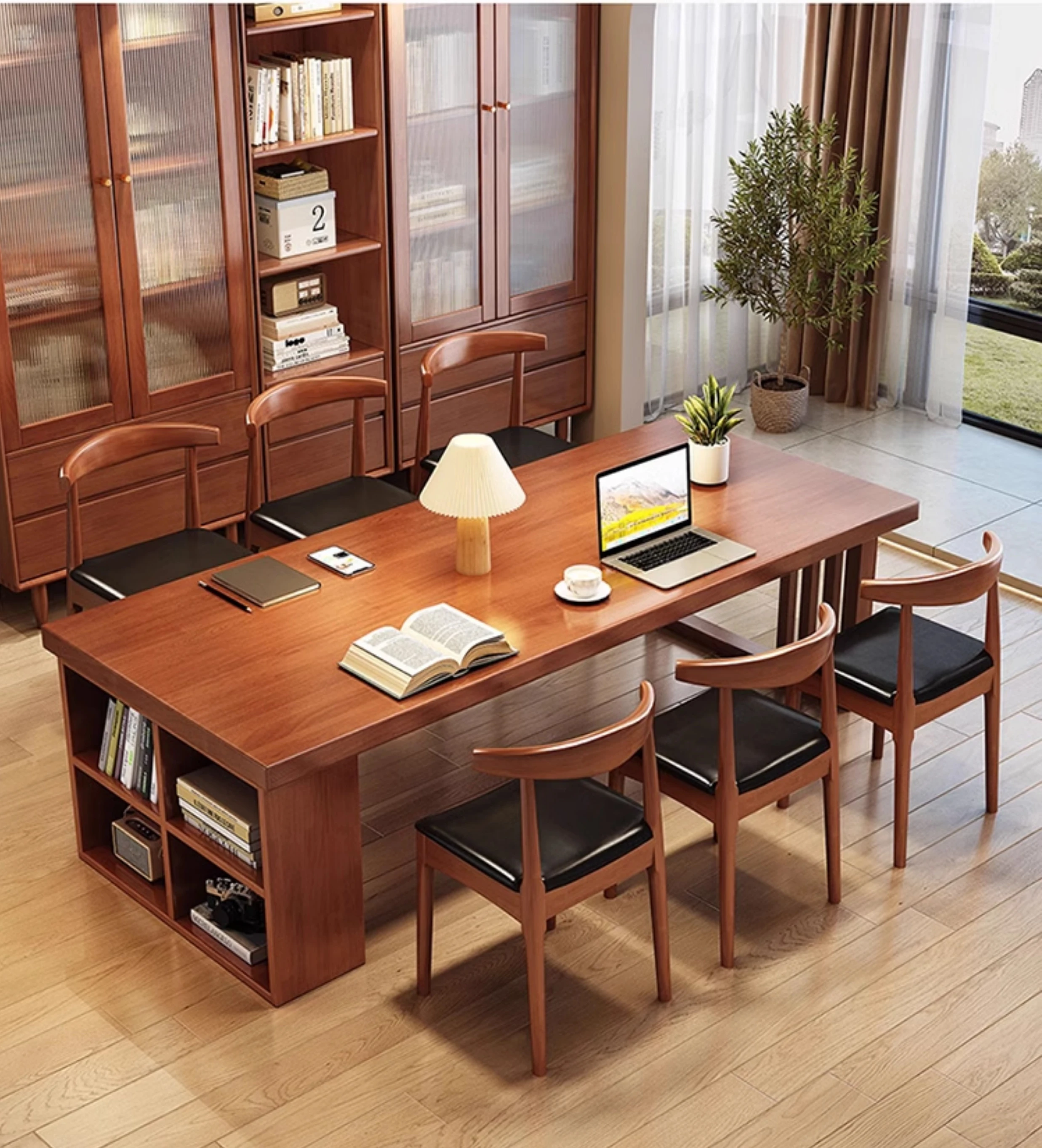 #Impression solid wood desk, long table, four person office desk, computer , two person study writing