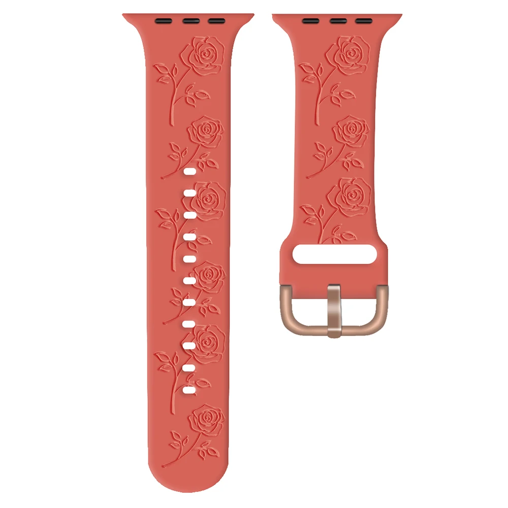 

For Apple Watch Series 10 42mm / 9 8 7 41mm / SE (2023) SE (2022) SE 6 5 4 40mm / 3 2 1 38mm Strap Rose Silicone Watch Band - Re