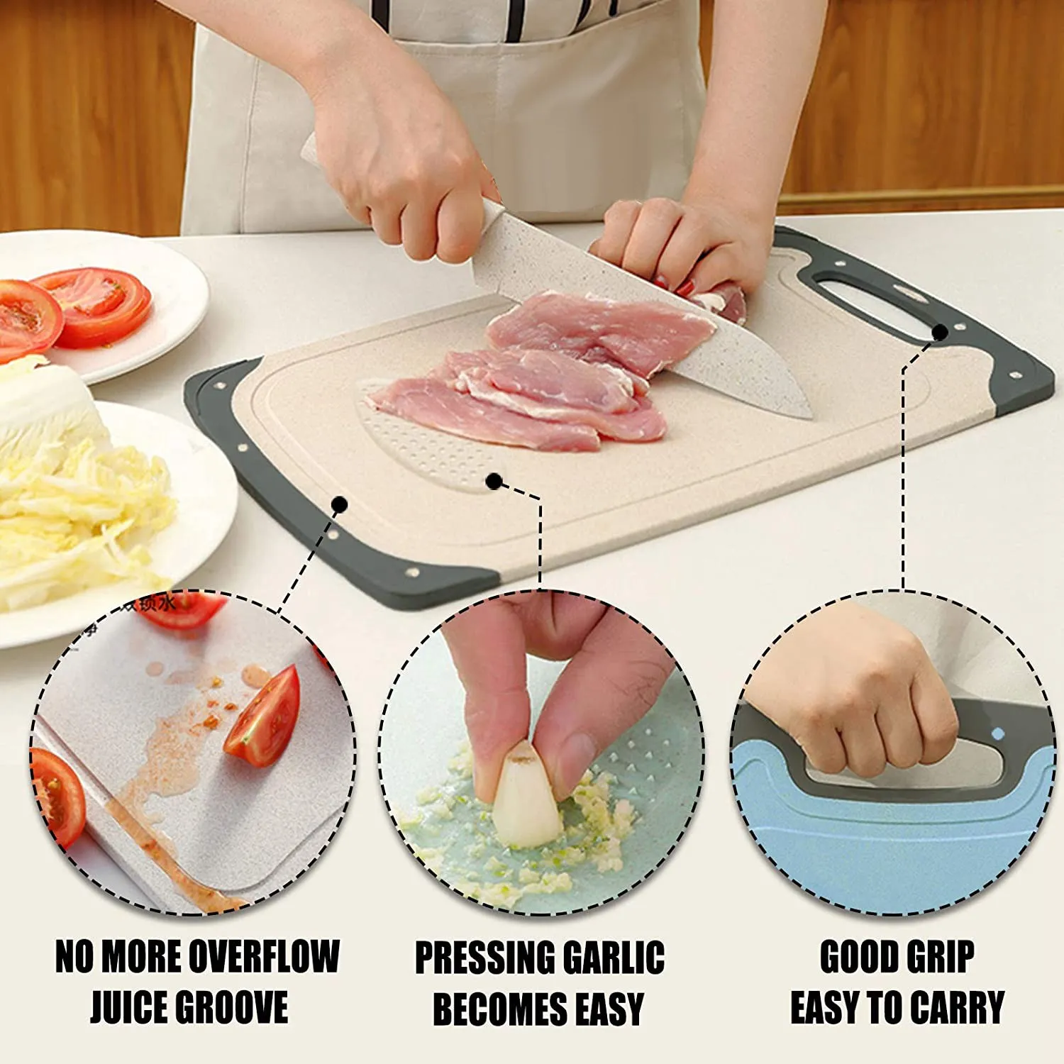 

ABXF-3 Pack Chopping Boards Set,Kitchen Cutting Boards With Non-Slip Feet,Dishwasher Safe,Easy To Clean (Green+Blue+Beige)