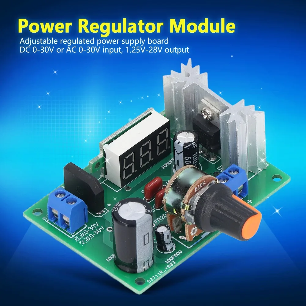 LM317 Voltage Regulator Module DC 0V-30V /AC 0V-22V Input 1.25V‑28V Output Power Regulator Module with Digital Voltage Display