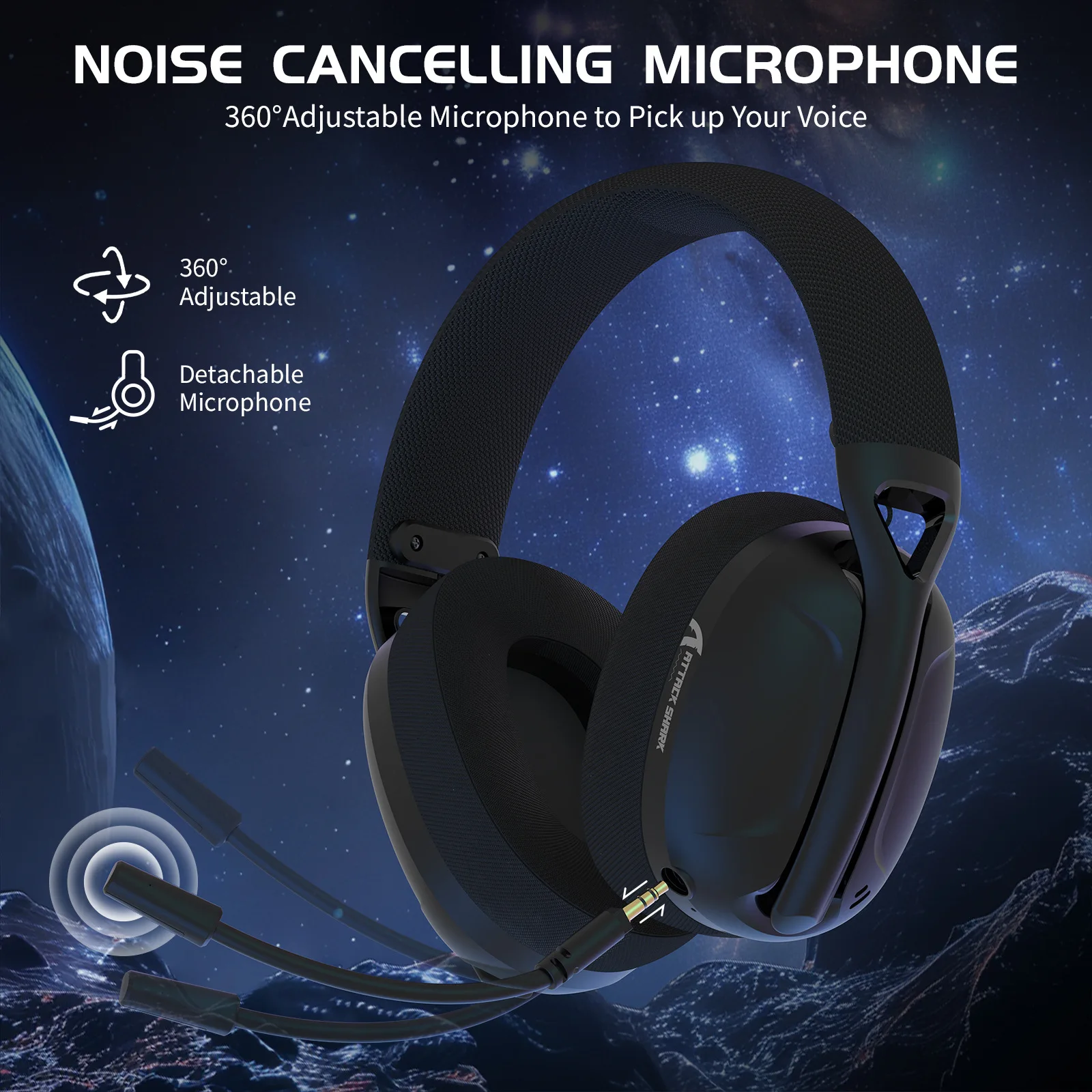 New Attack Shark L80 Gaming Headset,Tri-mode Connection,5.1 Channel Hi-Fi Stereo Surround Sound,Pluggable Microphone,Lightweight