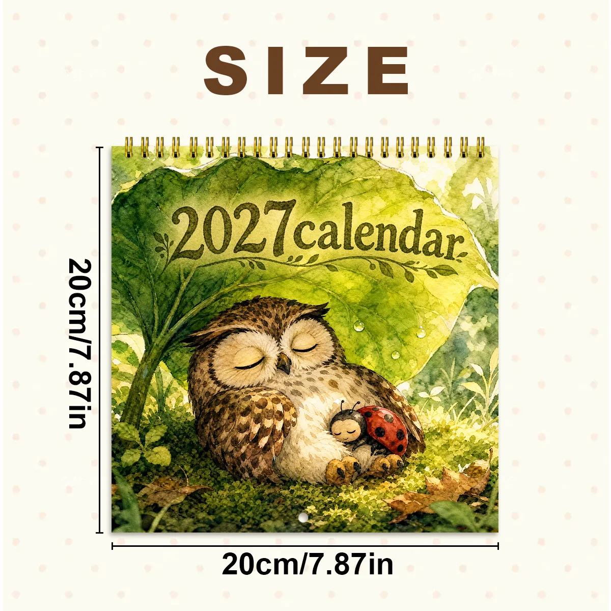`2027 Cozy Owl Wall Calendar,Spiral Bound 12 Month Planner,Whimsical Forest Watercolor Art,Home Decor & Nature Lover Gift`