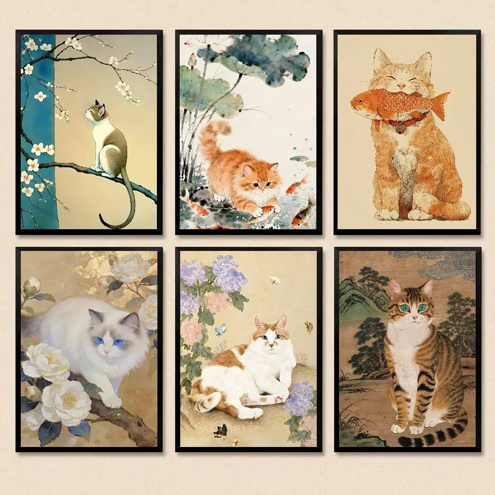 Chinese Domestic Cat Poster Room Decor Waterproof Sticky For Home Bar Wall Art Decoration
