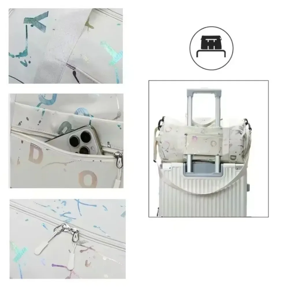 

Graffiti Letters Printing Sport Gym Bag Wet Dry Compartment Waterproof Crossbody Duffle Bag Multi-Pocket Adjustable Strap