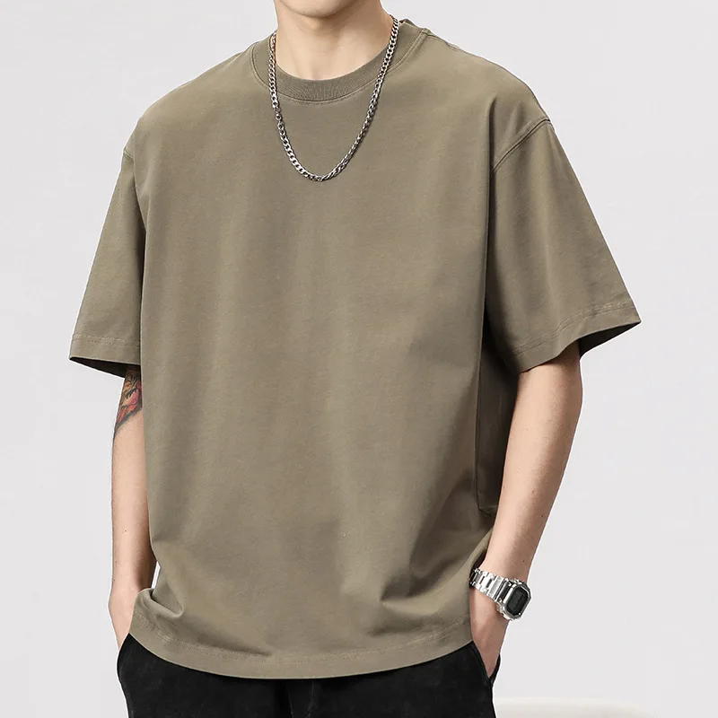 

Men's Summer Fashion Cotton T-shirts Short Sleeve Solid Color O-neck Loose Casual Pullover Tees Premium Simple Basics Daily Tops