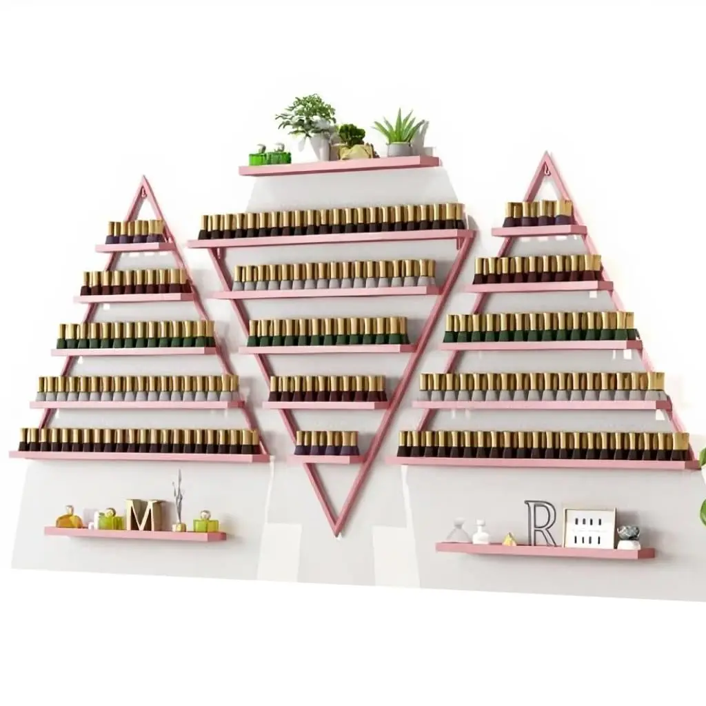 

Wall-Mounted Nail Polish Rack, Set of 6 Triangular Pink Nail Polish Shelf Lipstick Perfume Cosmetic Display Shelf for Home Spa N