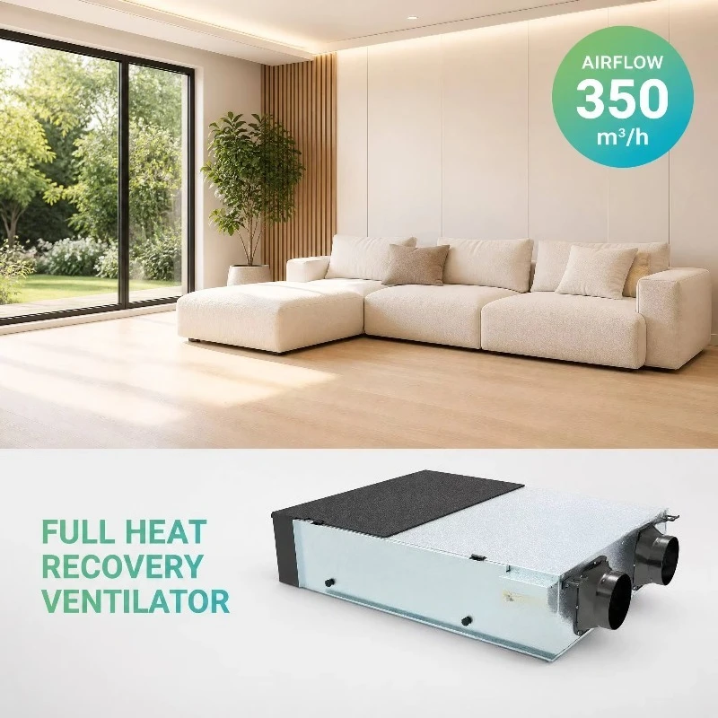 E8 Ceiling‑Mounted Total Heat Recovery Ventilator 350m³/h Square Fresh Air System For House Villa Ventilation Equipment