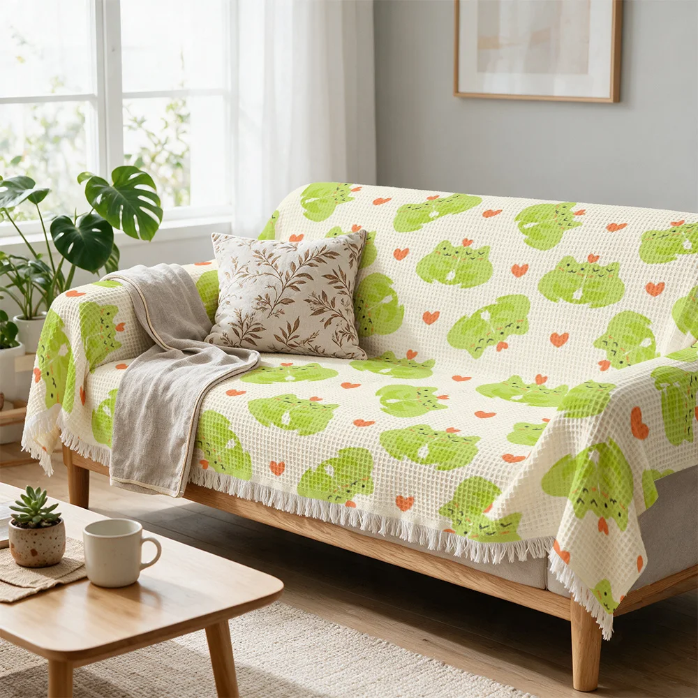 Decorative Green Leaf Pattern Throw Sofa Blanket Couch Cover Living Room Decor Cushion Spring Summer Farmhouse Style Cozy Indoor