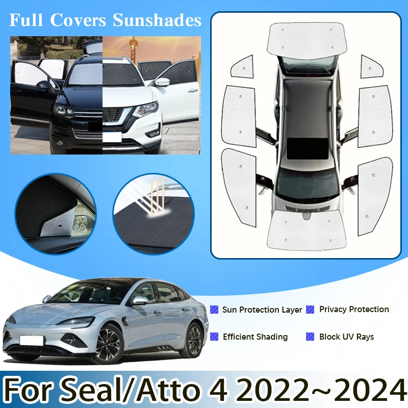 

For BYD Seal 2024 Accessories Atto 4 2022 2023 Car Window Windshield Sunshades Front Silver Black Sun Protection Cover Stickers