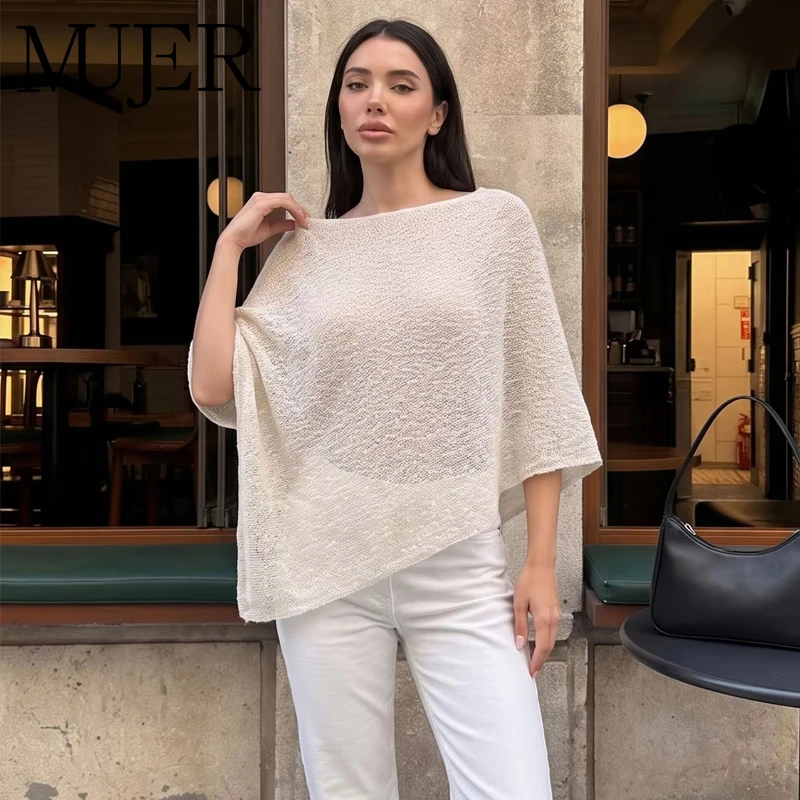 Fanan Asymmetric Cape Top Women Metallic Thread Knit Tops for Women Semi Sheer Summer Woman Cape Holiday Beach Women's Cape Tops