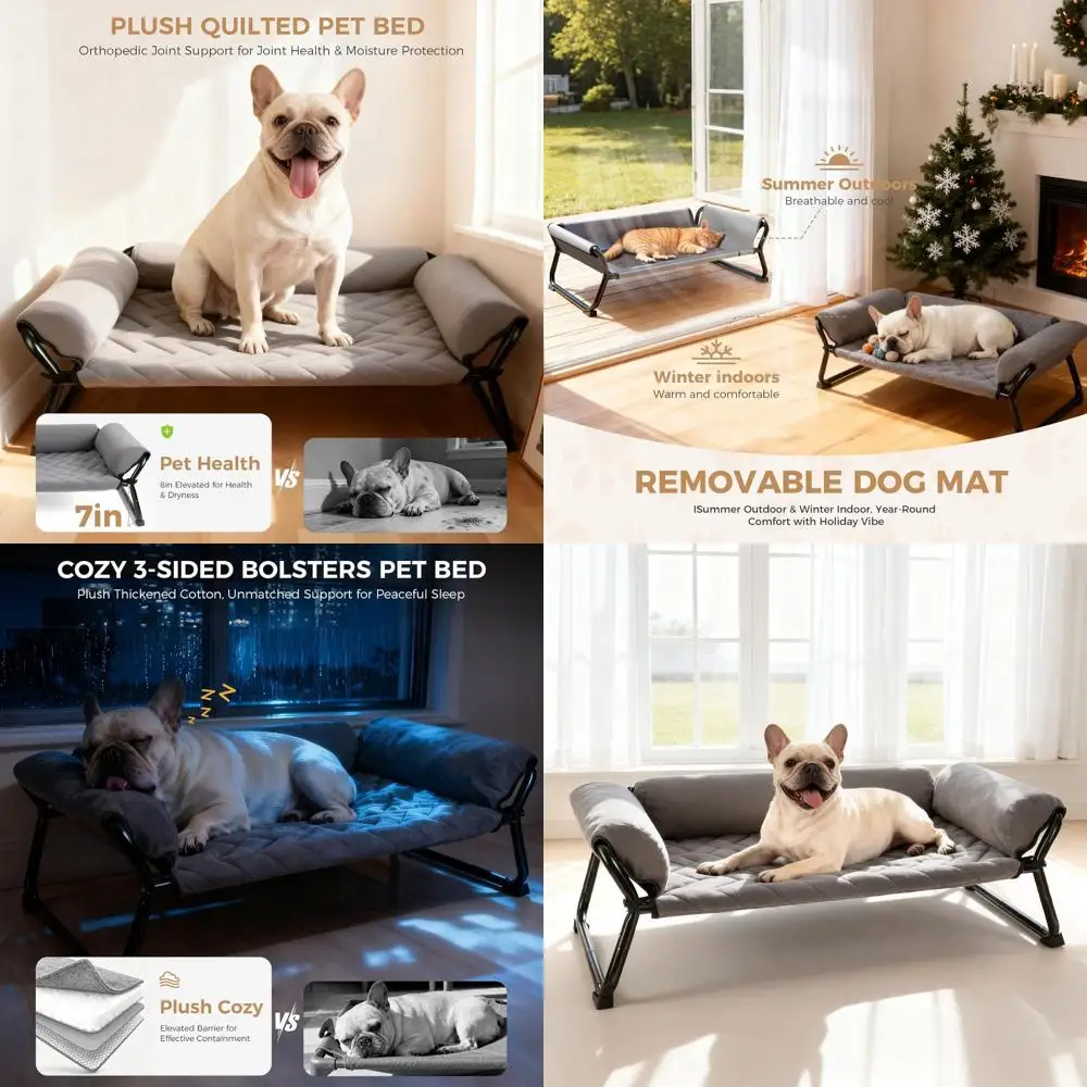 

Elevated Orthopedic Dog Cot with Washable Cover, Medium, Grey, 37x21.5in