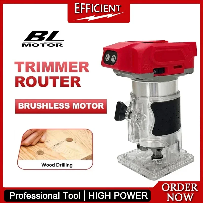 For Milwaukee Brushless Electric Trimmer 800W 30000RPM Cordless Compact Router 5-Speeds Woodworking Machine Trimming 18V Battery