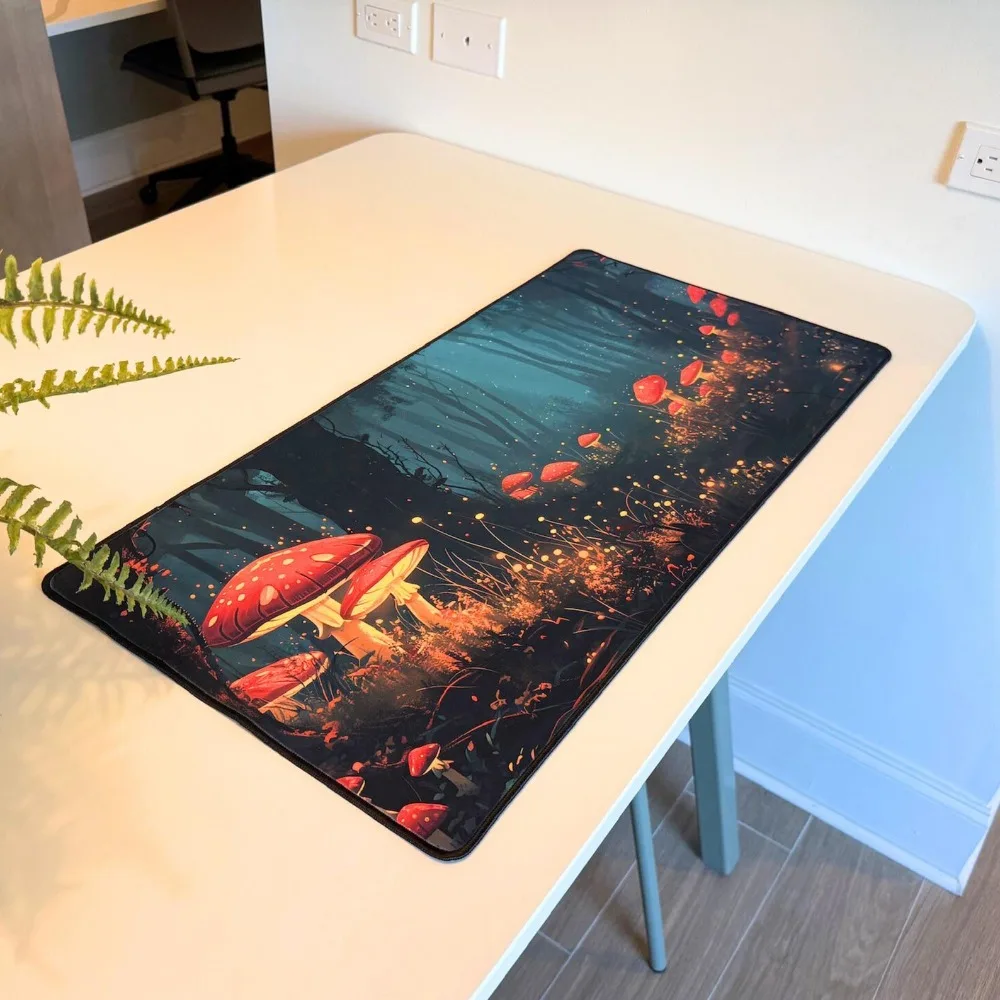 Mushroom Desk Mat | Cozy Gamer Decor, Dark Cottagecore Nature, Magical Forest - Unique Aesthetic Computer Accessories