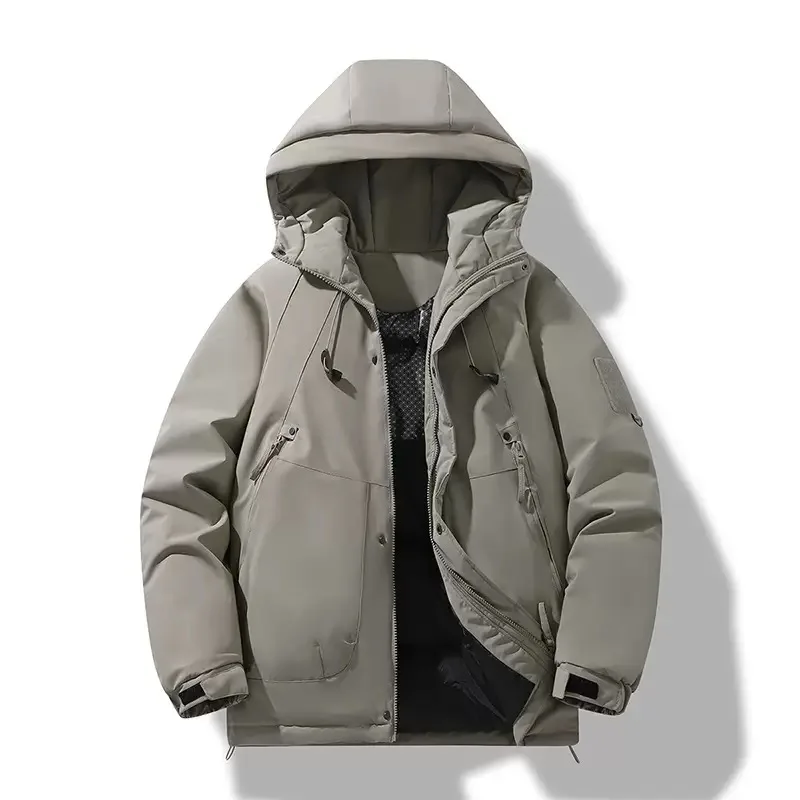 Winter New Fashionable Solid Color Waterproof Thickened Warm Hooded Cotton Jacket Men's Loose Sports High Quality Oversized Coat