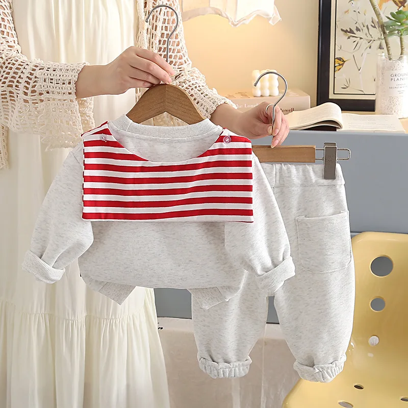 Toddler Boys and Girls 2 Piece Clothes Set Autumn Striped Letter Print Long Sleeve Sweatshirt Jogger Pants Outfit Kids Tracksuit
