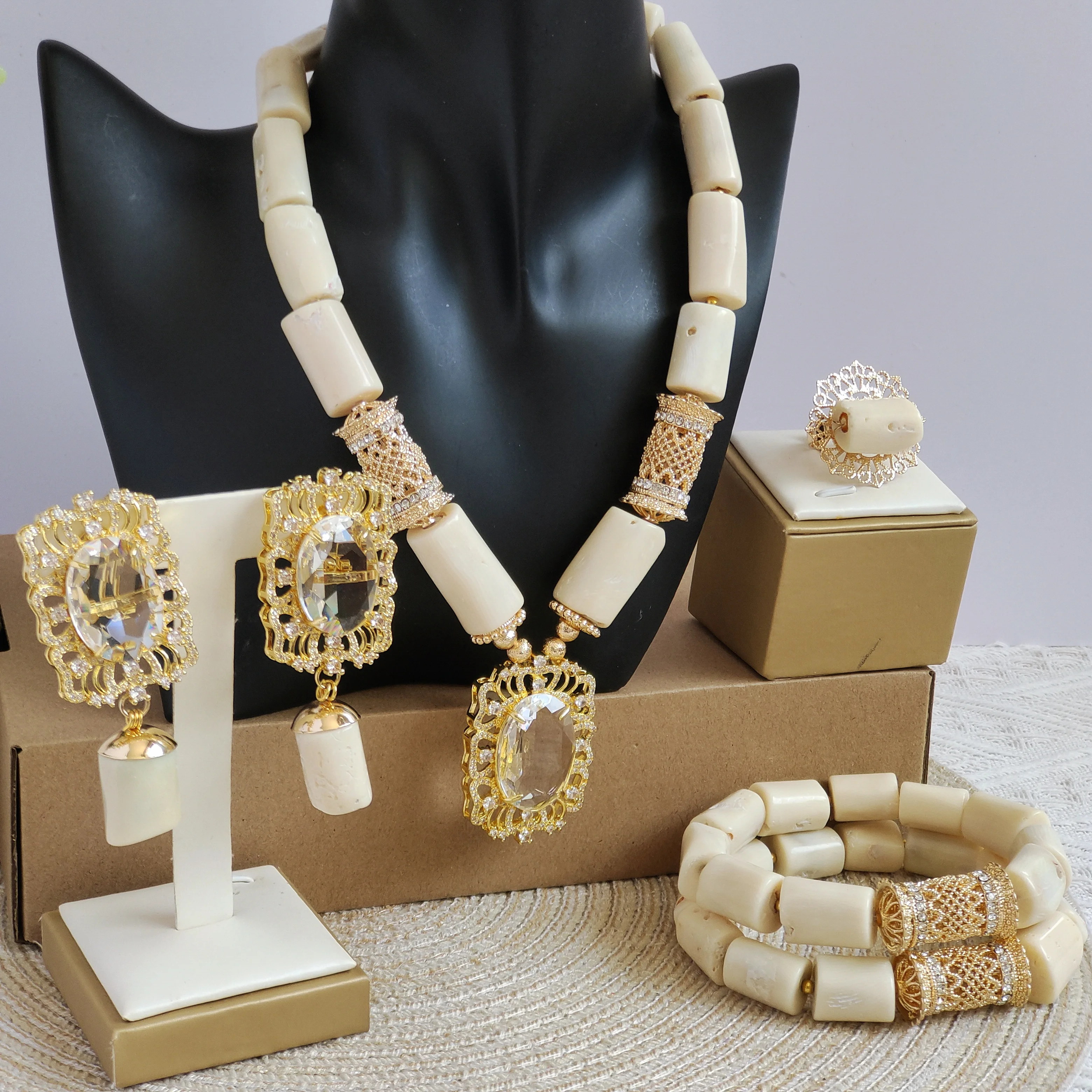 Aczuv real original coral orange african beads jewelry set