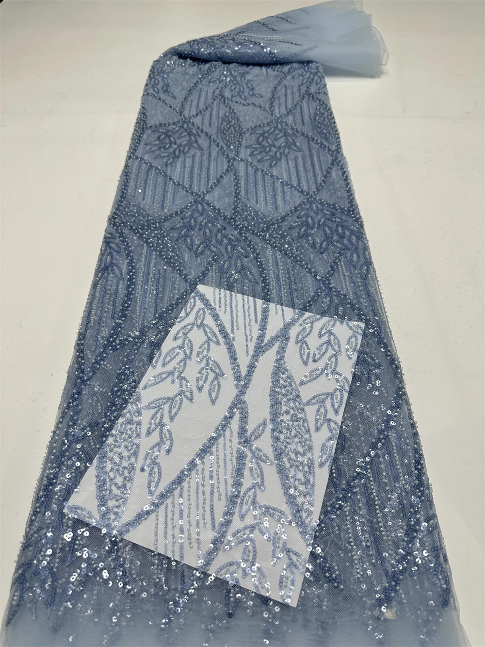 

African Net Lace With Sequins African Lace Fabric High Quality 5 Yards Beaded Nigerian French Tulle Lace Fabric For Wedding Sew