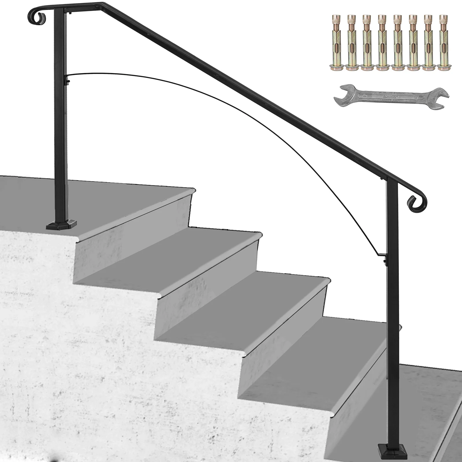 VEVOR Handrails for Outdoor Steps Fit 4 or 5 Steps Outdoor Stair Railing Arch#4 Wrought Iron Handrail Flexible Porch Railing