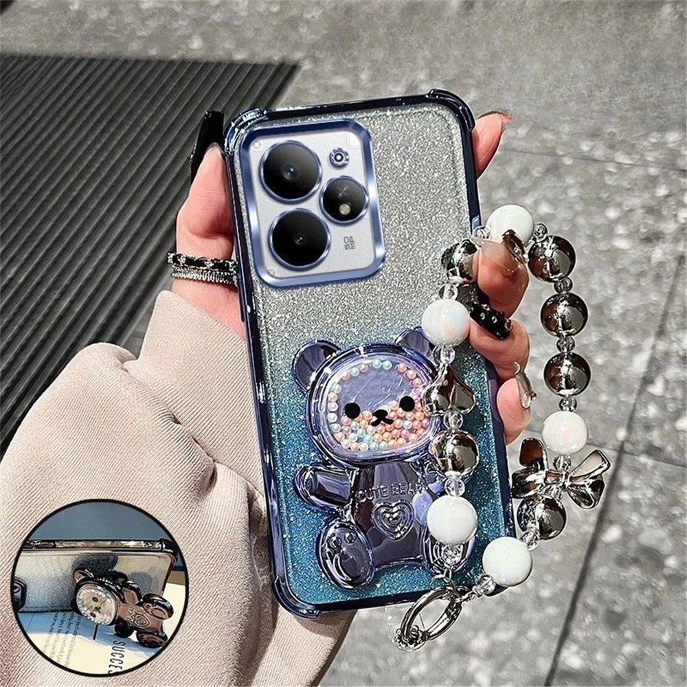 الفاخرة القوس حزام الدب حامل هاتف الحال بالنسبة Xiaomi Redmi ملاحظة 14 15 برو زائد 15C 14C 14S 4G 5G بريق للصدمات حامل غطاء #3