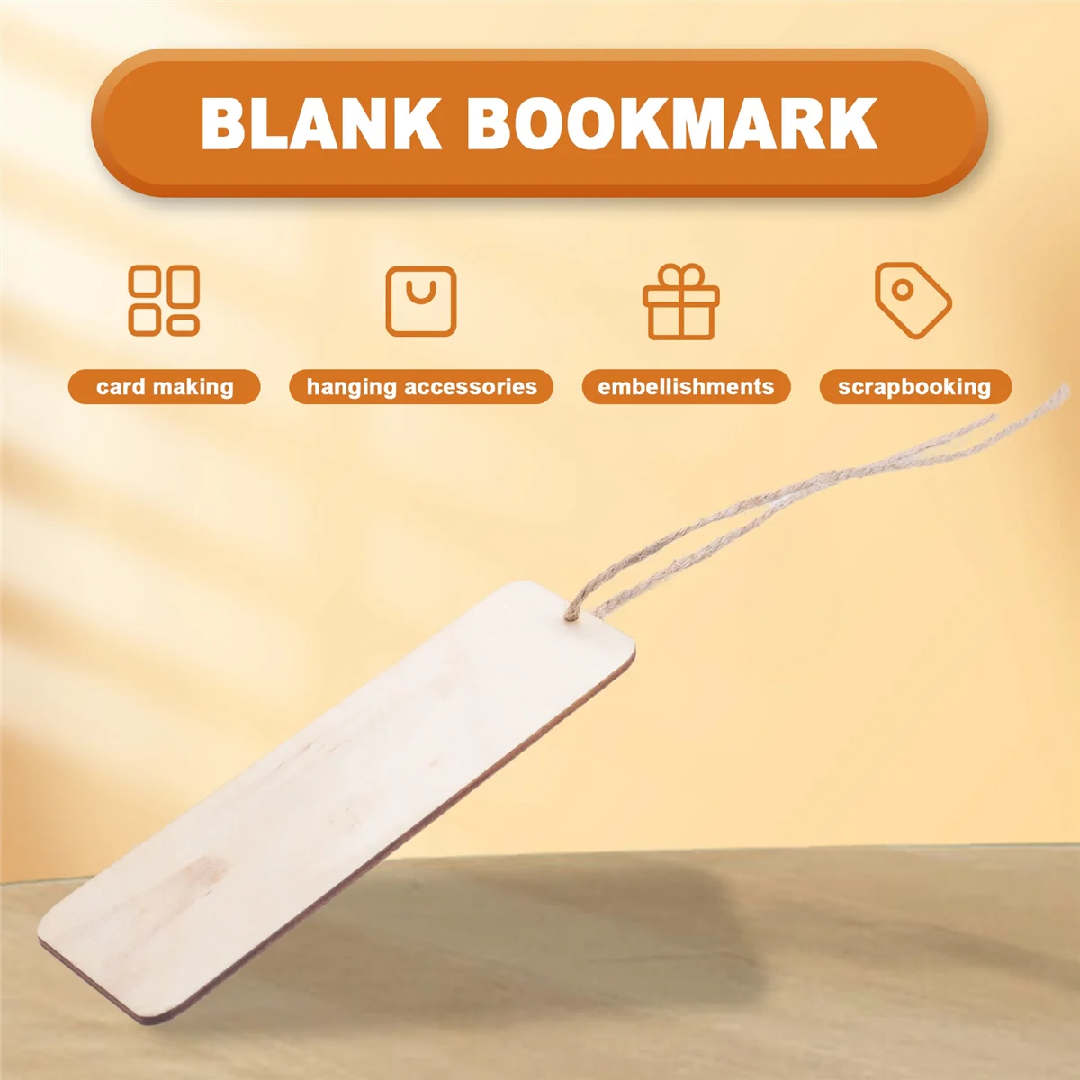 

A32P_100Pcs Wooden DIY Bookmark Blank Bookmarks with Ropes Wooden Book Markers Rectangle Thin Hanging Tag