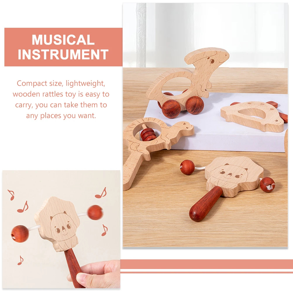 

5Pcs Hand Rattle Baby Wooden Educational Early Learning Shaking Musical Rattle Infant Grip