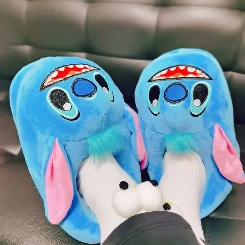 Disney Stitch Plush Slippers Anime Figure Cartoon Warm Cotton Shoes Thickened Non-slip Halloween Home Cosplay Christmas Gift