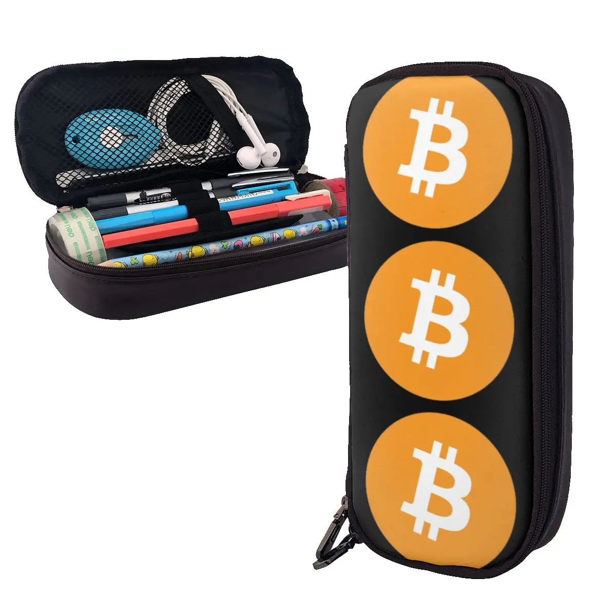 Trousse à crayons en cuir avec logo Bitcoin, pour crypto-monnaies, étui de rangement pour stylos, sac à crayons pour étudiants et écoles