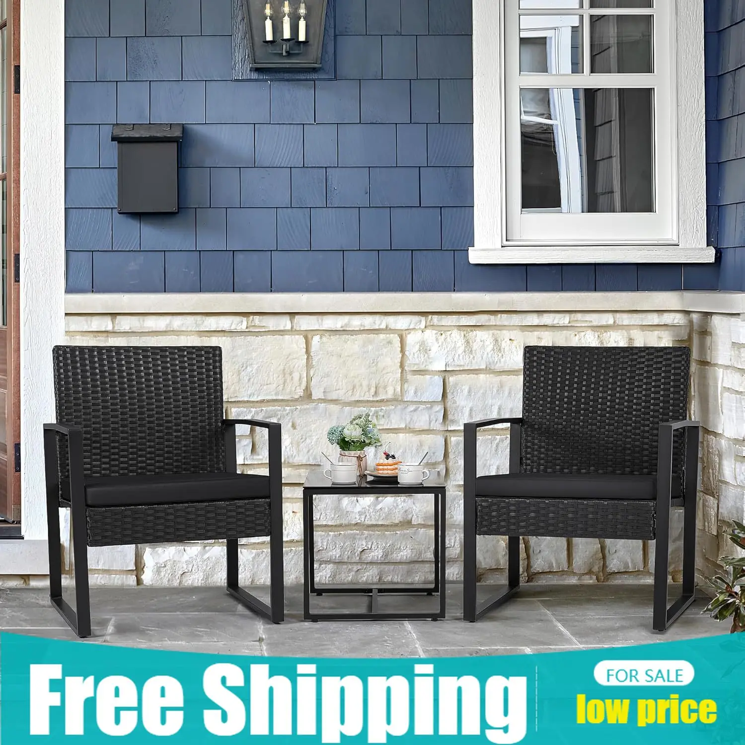 

Stylish 3 Pieces Outdoor Patio Wicker Furniture Set, Modern Rattan Chair Conversation Sets with Coffee Table for Yard and Bistro