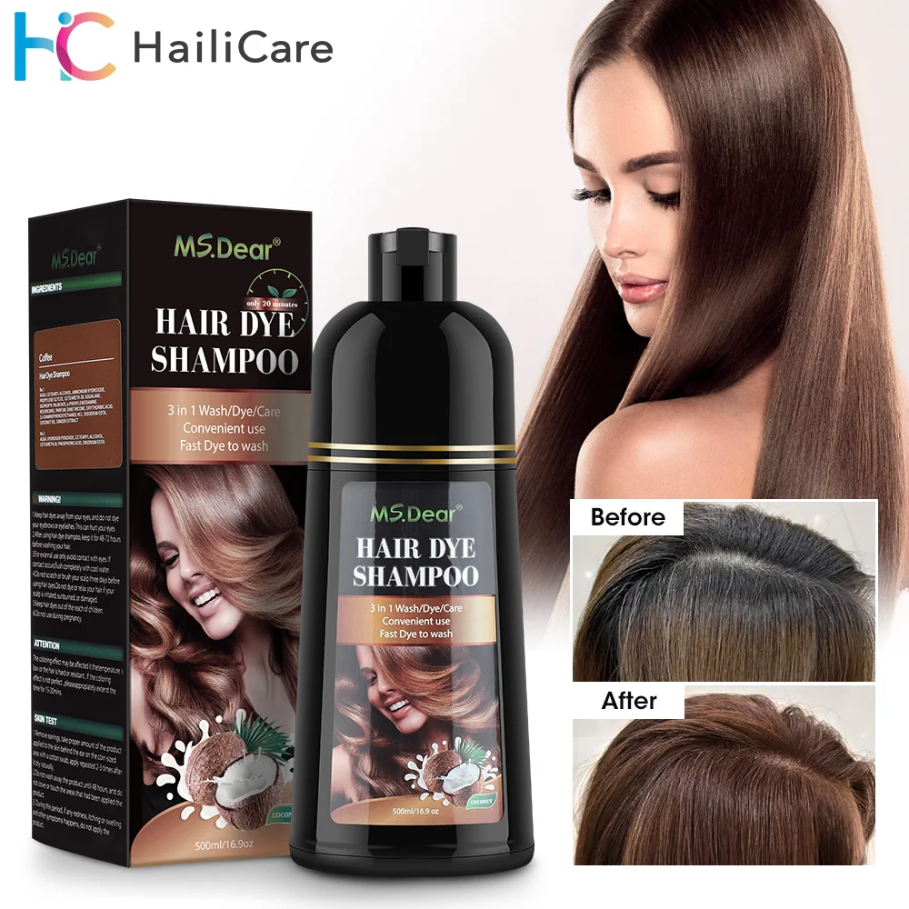 

500ml Black Hair Color Dye Hair Shampoo Cream Organic Permanent Covers White Gray Shiny Natural Ginger Essence For Women Men