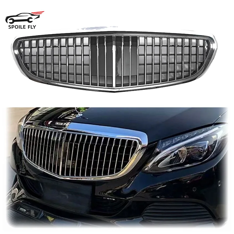 

2015 To 2021 Front Bumper Grille Lip For Mercedes Benz C Class W205 Chrome Silver Racing Grill High Quality Maybach Style