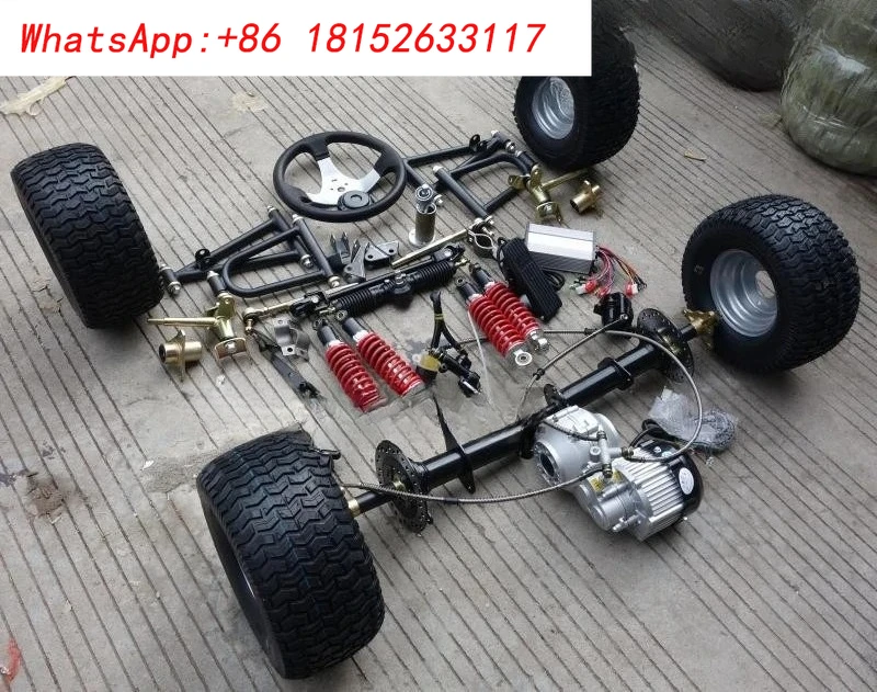 ملحقات كارت كهربائية معدلة ذات أربع عجلات ذاتية الصنع، نظام تعليق أمامي، محرك عمود تفاضلي، المحور الخلفي 6 بوصة مم