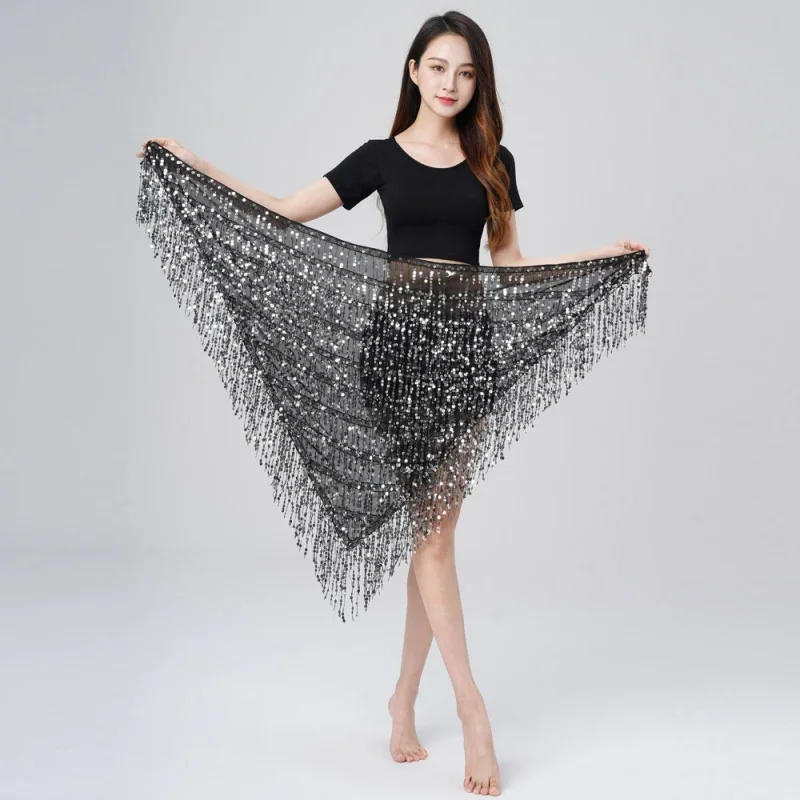 Bellydance Skirt Belly Outfit for Girl Triangle Sequins Dance Long Tassel Hip Scarf Festival Outfits Women Dance Dancing Belt