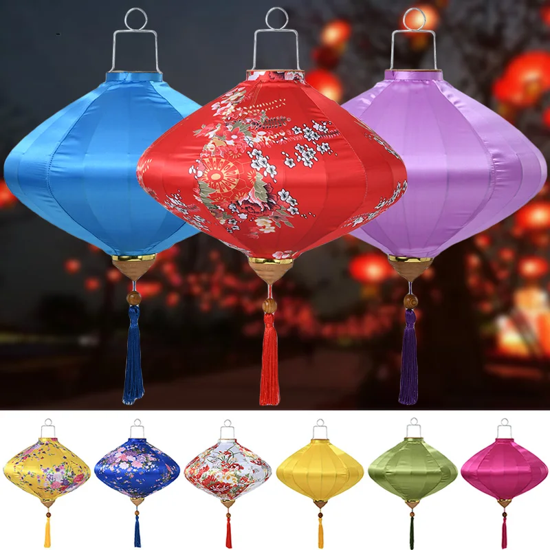 

14Inch Chinese Antique Lantern Satin Printing New Year Decor Restaurant Hotel Hanging Lanterns Home Spring Festival Lanterns