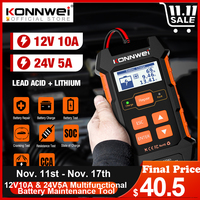 KONNWEI KW520 12V 10A 24V 5A Automatic Car Truck Battery Tester Charger Lead Acid Car Battery Pulse Repair Tool AGM Gel Lithium