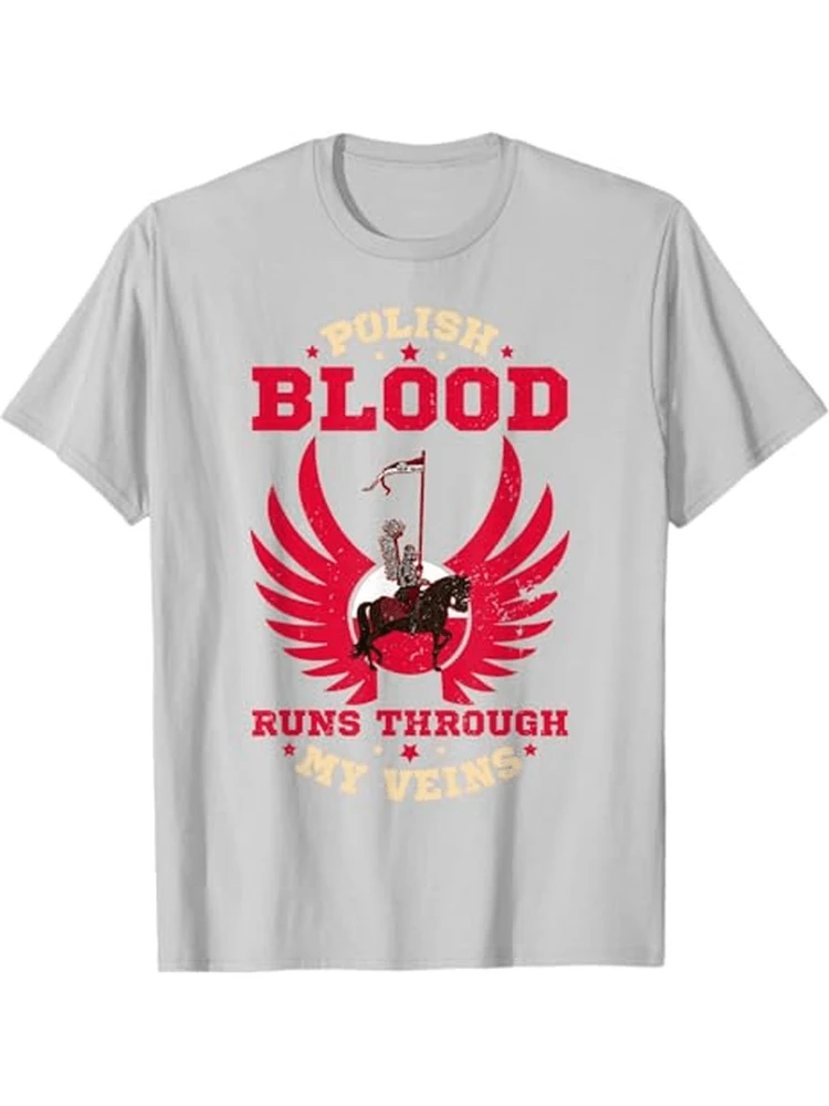 

Medieval Polish Winged Hussar Helmet & Polish Eagle design-100% cotton O-neck short sleeve casual printed men's T-shirt.
