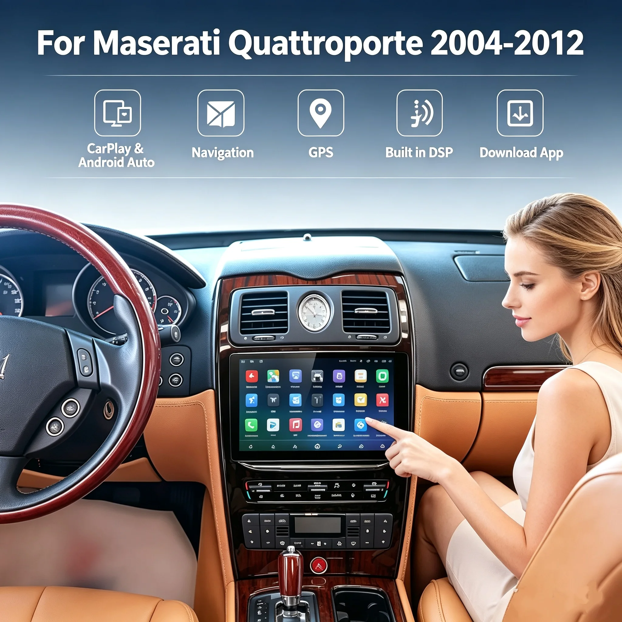 10.26inch Android Screen For Maserati Quattroporte 2004-2012 GPS Navigation Stereo Blu-Ray CarPlay Car Radio Multimedia Player