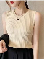 Women's Svel Ice Silk Knitted Vest Summer New plus Size Strap Top Outerwear Slimming Belly Covering irt Commute Sle - Image 4