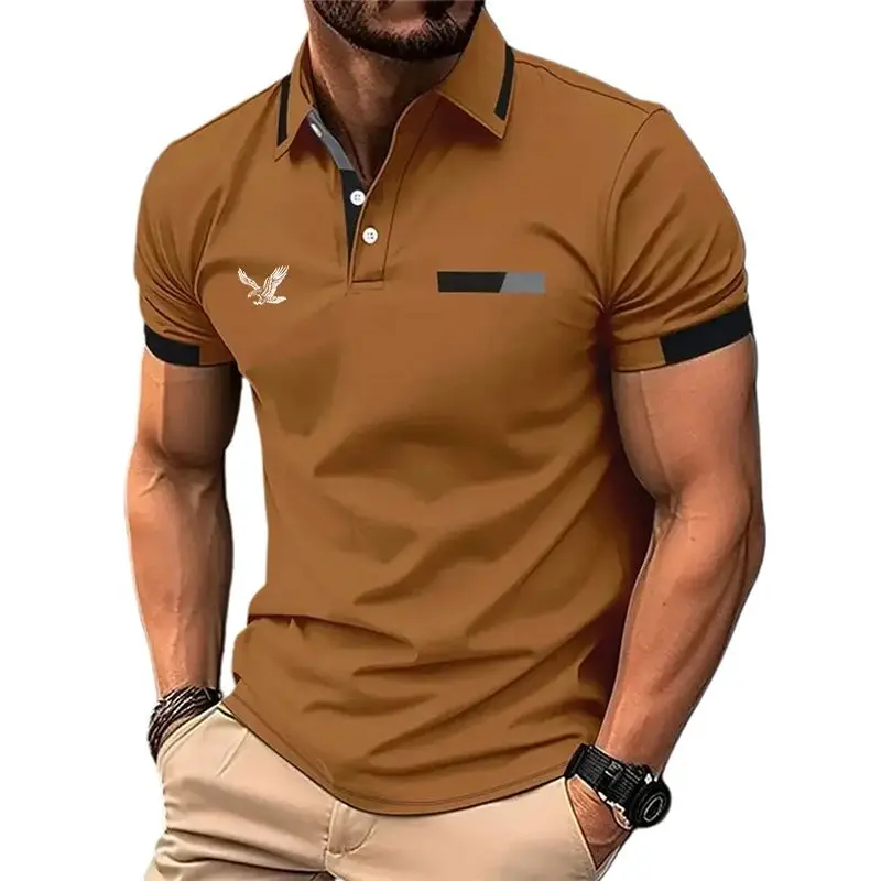 

Men's Golf Shirt Casual Lapel Short Sleeve PU Leather CleanFit Waist-Cinching Mid-Aged And Elderly Suitable 3D Effect