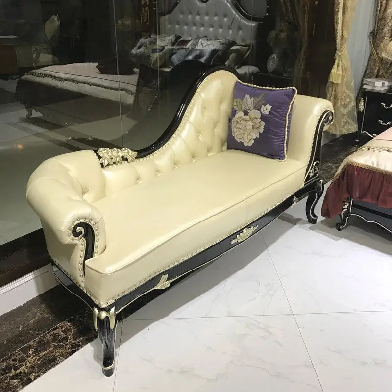 European solid wood leather concubine sofa simple European luxury carved concubine chair first layer cowhide