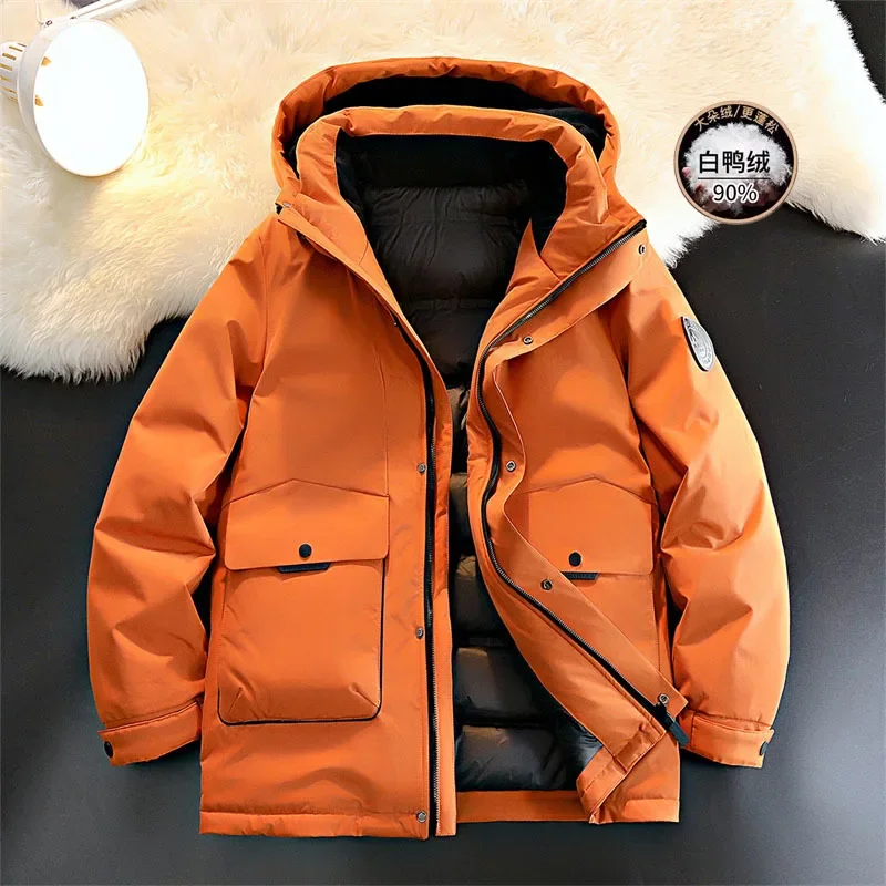 L-7XL Couple Short Style -20 ℃~-5 ℃ High end Large Size Down Coat for Men's Work 90 White Duck  Thickened Hooded  